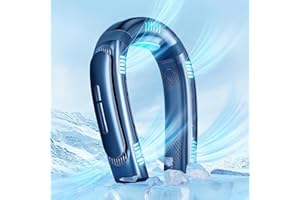Monave ventilador de cuello, ventilador de cuello portátil silencioso USB Recargable con 3 Velocidades 5 ventiladores de refrigeración 1 núcleo de refrigeración azul