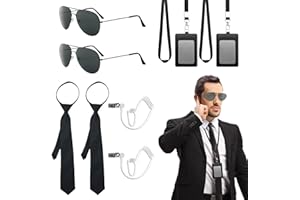 FUIPVGI 10 Pcs Agent Accessories Set, Chauffeur Costume Accessories Set, with Sunglasses, Tie Card Holder, Earpiece Tube, Security Guard Cosplay Kit, Dress Up Role Play Set, for Film Party