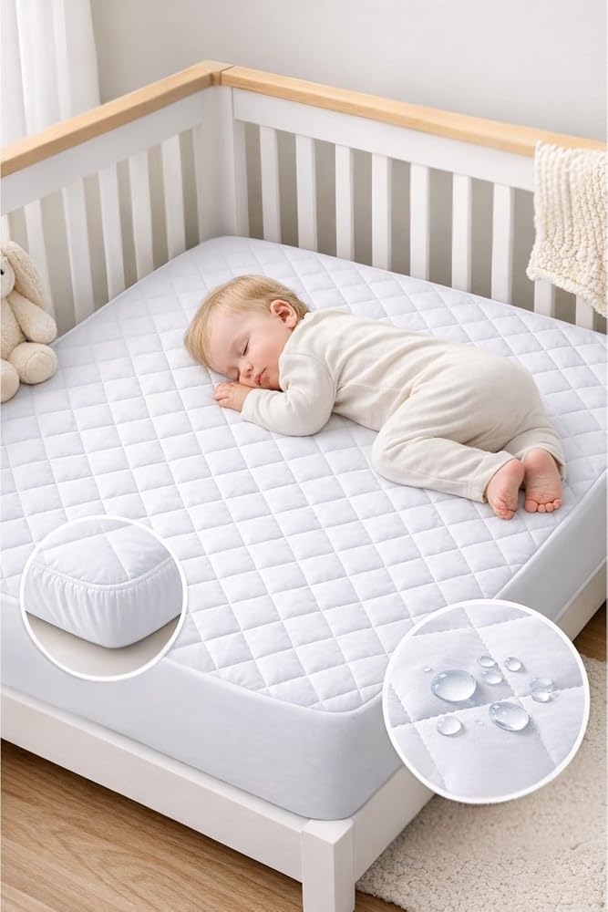 Formeya Pudra%100 Pamuk Kapitone Fitted Su Sıvı Geçirmez Bebek-Çocuk Alezi, Park Yatak Beşik Yatak Alezi, 60x120