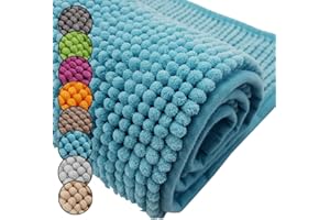 ‎DILUMA DILUMA Badematte Chenille 70x120 cm Türkis Rutschfester Hochflor Badteppich Wellness Badvorleger Saugfähig und Flauschig