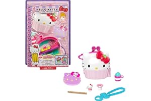 Mattel Mattel Hello Kitty GVB30 - szkatułka do pieczenia babeczek (12,5 cm) z 2 figurkami Sanrio Minis, notatnik i akcesoria do pisania, świetna zabawka prezent dla dzieci od 4 lat