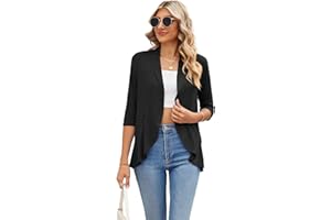 Famulily Women's 3/4 Sleeve Summer Cardigans, Lightweight Draped Loose Shawl Blouse Casual Open Front Ruffle Cardigans