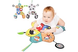 Aolso Tummy Time Pillow, Baby Tummy Time Toys,Black and White High Contrast Tummy Time Pillow for Baby, with Detachable Support Pillow & Tummy Time Mirror & Teethers, Soft Plush Toys