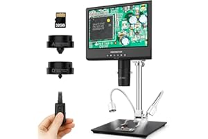 Andonstar AD249-M 10,1-Zoll Digitales Mikroskop, Digitale Mikroskop mit 3 Linsen, 1080P FHD-Videoaufzeichnung, 500x, Lötmikroskop, biologisches Mikroskop-Kit mit 32G-Karte, vorbereitete Objektträger
