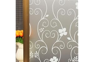 DUOFIRE Privacy Window Film Frosted Decorative Window Sticker Non Adhesive No-Glue Static Cling Glass Film Anti-UV Film (White Pattern 44.3cm X 200cm)