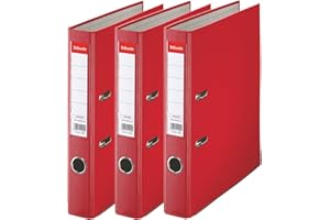 LEITZ Esselte, Essentials, Pack de 3 Classeurs à levier, Rouge, Dos 50mm, A4, PP, 624296