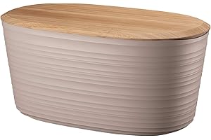 Guzzini - Tierra, Cassetta Pane in Plastica Riciclata con Coperchio Tagliere in Bamboo - Grigio Tortora, 39.2 x 23.2 x h 19 cm | 10 lt - 179600158