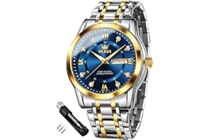 OLEVS Herrenuhren Edelstahl Uhr Männer mit Diamant Gesicht Quarz Wasserdicht Lässige Elegante Armbanduhr Geschenk