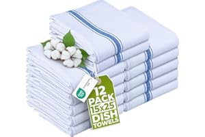 Utopia Towels - 200 GSM Blue Dish Towels (12 Pack - 38 x 64 cm) 100% Cotton Dish Cloths Absorbent Bar Cloth, Kitchen Tea Towel for Catering, Drying and Washing
