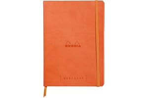 Rhodia 117754C Notatnik Goalbook (A5, 14,8 x 21 cm, Dot, praktyczny i modny, z miękką okładką, 90g, papier w kolorze kości słoniowej, 120 kartek, gumka, zakładka) 1 szt, Tangerine