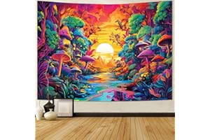 G-LIKE UV Reactive Trippy Neon Tapestries Glow Under UV Light Trippy Wall Haning Tapestry for Bedroom Party Beach Living Room
