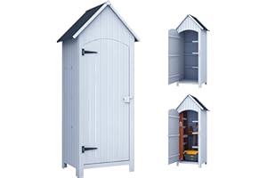 Outsunny Abri de Jardin en Bois cabane de Jardin Exterieur Armoire de Jardin avec Toit bitumé 3 étagères Porte avec loquet Rangement et Stockage extérieurs pour terrasse 77,5 x 54,2 x 179,5 cm Blanc