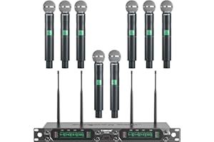 Phenyx Pro Wireless Microphone System, 8-Channel UHF Cordless Mic Set with Eight Handheld Mics, Fixed Frequency, All Metal Build, Long Range 260ft, Ideal for Karaoke, Church, Events (PTU-4000A)