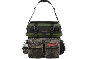 ‎ARAPAIMA FISHING EQUIPMENT Sitzkiepe Angelbox Rucksack mit 4 Tackleboxen - Gerätekasten mit Sitzpolster, Rucksackfunktion & Stauraum für Angelzubehör - Grün/Camouflage