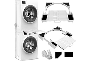 NIUXX Kit di Accatastamento per Lavatrici, Telaio di Collegamento Universale con Cinghia a Cricchetto per 53-68cm Lavatrice Asciugatrice, Kit di Impilamento Telaio Intermedio Asciugatrice con Ripiano
