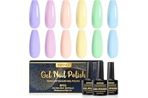 INPING Vernis Semi Permanent Pastel, 6 Couleurs Vert Rose Violet Bleu Macaron Vernis à Ongles, Gel UV Semi Permanent Soak Off UV/LED Vernis à Ongles Pour Salon De Manucure DIY Home, 8ml