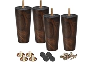 15cm Holz Möbelfüße, Btowin 4 Stück Wenge Massivholz Tischbeine Möbelbeine mit vorgebohrten M8 5/16" Bolzen & Montageplatten & Schrauben für Schrank Sofa Bett Ottomane