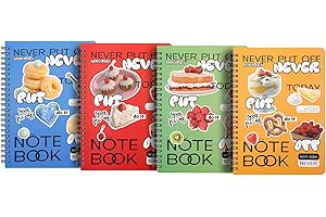 FNLLC A5 Spirale Notebook 4 Stück - 160 Seiten Liniert Cute Notizbuch, Bullet Journal,Geeignet für Schule Reisen Büro- Gebäck
