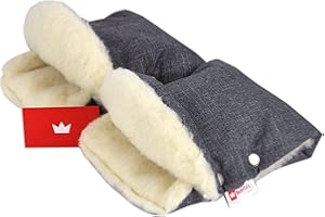 BABYLUX MUFF Handmuff PLÜSCH/WOLLE Handwärmer für Kinderwagen Buggy Handschuh 2 Stück (55. Lein + Lammwolle)