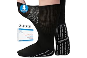 Bulinlulu 4 pairs Extra Width Socks for Swollen Feet，Anti Slip Super Wide Hospital Diabetic Socks for Men Women, 4 Pairs Black Grips Super Wide, One Size