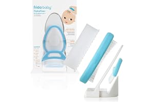 Frida Baby DermaFrida The FlakeFixer - 3-stegs anti-mjölkskorpa kit med svamp, borste, kam och förvaring. Lugnar och skyddar barnets hårbotten
