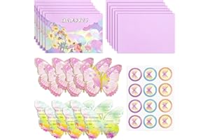 VEKXAR 12 Set Biglietti d'invito per feste con farfalle per compleanno di bambini Inviti per feste per bambini e biglietti d'auguri Inviti di compleanno per ragazze con buste e adesivi