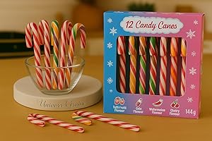 GÉNÉRIQUE 12 Sucre d'orge - Cannes à sucre - 12 cm – 5 saveurs (Cola, Tutti Frutti, Pastèque, Cerise, Original) – 144 g - 506