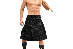 VATINNT Kilt for Men Scottish Tactical Kilt 23" Pleated Camo Kilt Irish Highland Utility Kilt with Cargo Pockets