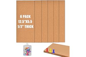 Okydoky Self-Adhesive Cork Borad, 4mm Thick Cork Boards for Walls,Bulletin Board with 50 Push Pins, Cork Board Tiles for Office, Home, School12MM (12mm Thick, 12.5 * 5.5in-6P)