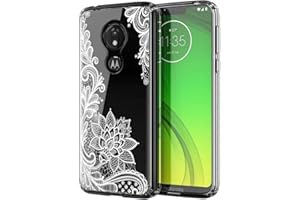 Pnakqil Motorola Moto G7 Power Phone Case, Transparent Clear with Pattern Shockproof Flexible Gel TPU Silicone Ultra-thin Protective Back Cover for Motorola G7 Power Smartphone, White Flower
