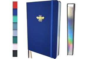 Schloss Planner A5 Bullet Journal | 180 g/m² extra dickes Bambus Papier | 160 Seiten | Gepunktet/Dot Grid | Nachhaltiges Notizbuch/Tagebuch | Silberner Buchschnitt (Biene, Royalblau)