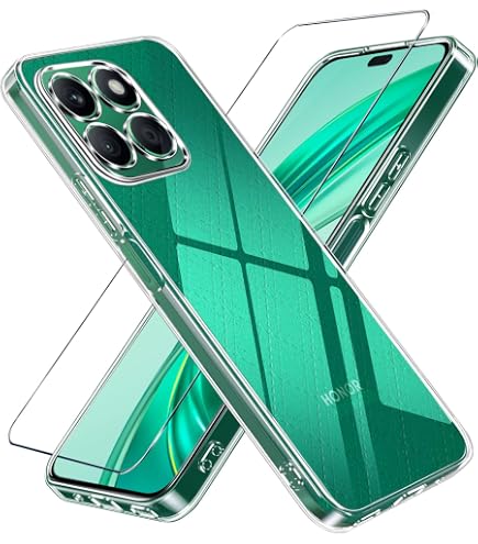 CAUHENYEE Trasparente Custodia per Honor X8C Cover, con 2 Pezzi Schermo in Vetro Temperato, Cover Sottile e Morbida in TPU Trasparente, AntiGraffio, Antiurto