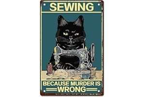 CREATCABIN Black Cat Metal Tin Sign Sewing Because Murder is Wrong Poster en Métal Vintage Retro Art Mural Hanging Fer Peinture Plaque Funny Animals for Home Kitchen Bathroom Wall Art Decor 8x12 inch