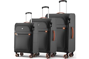 ABISTAB Stoff Koffer Set 3-teilig - Weichschalen Koffer Trolley - Reisekoffer mit 4 Rollen & Zahlenschloss - Handgepäck & große Koffer, Schwarz