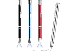 Zonon 4 Pieces Lighted Tip Pen Ballpoint Pen with Light Flashlight LED Light Pen LED Penlight Light Up Pen for Writing in the Dark (Black, Silver, Blue, Red)