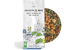 YVY MATÉ Thé Maté Bio Fruits Tropicaux Grand Cru 80g | Non Fumé | Sans Tige | Sans Poussière | Maté Bio et Équitable | Infusion Fruitée | Maté Énergisant Doux et Fruité | Environ 30 Infusions