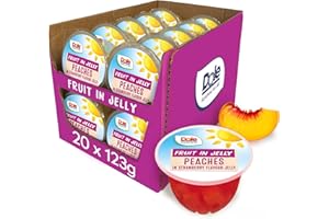 Dole Peach in Strawberry Jelly Fruit Pots 20 x 123g, Healthy Snack Made with Fresh Fruit, No Added Sugar Fruit Bowls, Perfect for Breakfast & Dessert or Adding to Recipes