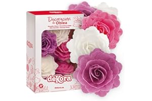 Dekora - Caja de 15 Rosas de Oblea para Decorar - Flores Comestibles para Tartas - Decoración Tarta Cumpleaños de Oblea - Colores Surtidos - 7 cm