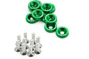 KISBEIBI Viti per rondelle, 10 pezzi, M6 x 20, universale, rondelle in alluminio anodizzato, per parafango, vite in acciaio, accessori per auto (verde)