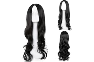 BUOSHUO Peluca Larga Ondulada Negra, 27 Pulgadas, Fibra Sintética Resistente al Calor, Para la Vida Diaria y Fiestas