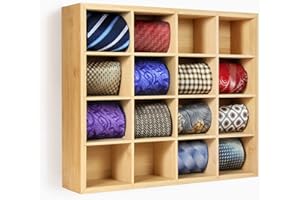 B4Life Tie Rack Wall Mounted Tie Box,Tie Organizer Tie Display Racks for Wall, Bamboo Tie Storage Tie Organizer for Men Tie Holder Wall Mount(Storage 16 Ties)