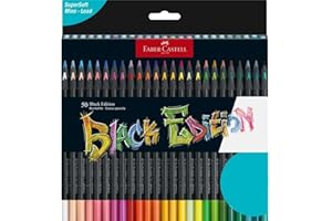 Faber-Castell 116450 Black Edition Boîte de 50 Crayons de Couleur Vibrants, Résistants à la Rupture et Prise en Main Ergonomique, Crayon de Couleurs Colorier sur Papier Clair et Foncé