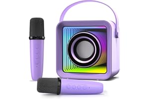 HUABAO Mini Karaoke Machine with 2 Wireless Microphones, Portable Bluetooth Singing Speaker with Lights for Kids & Adults, Child Karaoke Toys, Gift for Girls & Boys for Birthday, Home Party (Purple)
