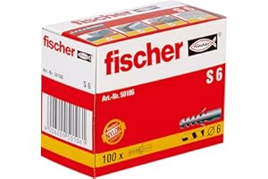 fischer – Tacos S 6 | Tacos de Nylon Universal para Tornillos | Fijación Segura en Hormigón, Piedra Natural y Ladrillo | Aleta Antigiro y Cuello Libre de Expansión | 100 uds