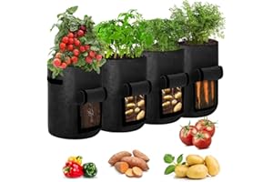 Airsnigi Potato Grow Bags, 4 Pack 10 Gallon Plant Growing Bags Breathable Garden Growing Bag Planting Tomatoes, Vegetables, Strawberry with Window Flap and Handles - Black