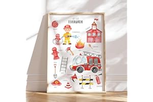 MeinBaby123® Bilder Kinderzimmer | DIN A2 Poster Feuerwehr | Feuerwehrauto, Feuerwehrmann | Deko Kinderzimmer Junge | Babyzimmer Deko | Wandposter Premium (Feuerwehr V1)