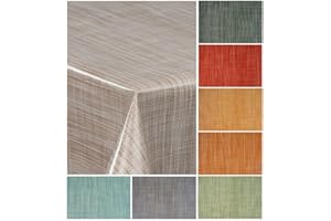 ‎LARO laro Wachstuch-Tischdecke Wachstischdecke Gartentischdecke Leinenoptik, Muster:Leinenoptik Beige Braun, Größe:140x240