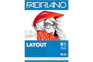 Honsell Fabriano Layout Block 21 x 29,7 cm, 75 g/m², 70 Fogli, Senza acidi, Superficie Liscia, Ideale per Schizzi, Disegni e Calligrafia, Bianco, A4