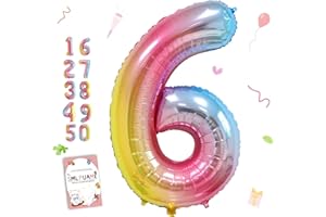 Smlpuame 40 Inch Number Balloons 0-9 Rainbow Gradient Large Number 6 Balloons, Digital Balloons for Birthday Party Celebration Decorations, Helium Foil Number Balloons for Wedding Anniversary
