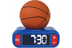 Lexibook, Basketball, Réveil veilleuse Ballon de Basket, Sons et mélodies, Ecran LCD rétro-éclairé, Lumineux, Snooze, Bleu/Orange, RL800BA